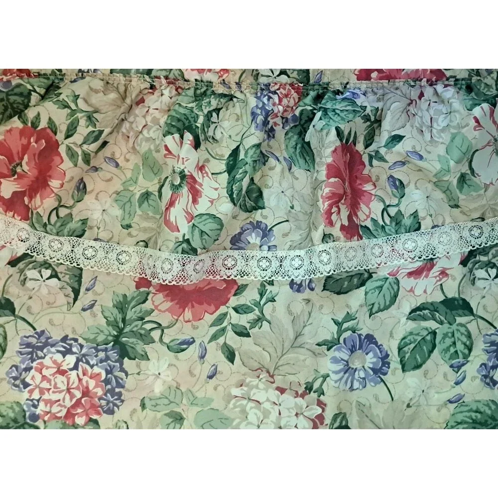 Vintage Floral Shower Curtain W Valance Lace Trim Pink Purple Country Cottage